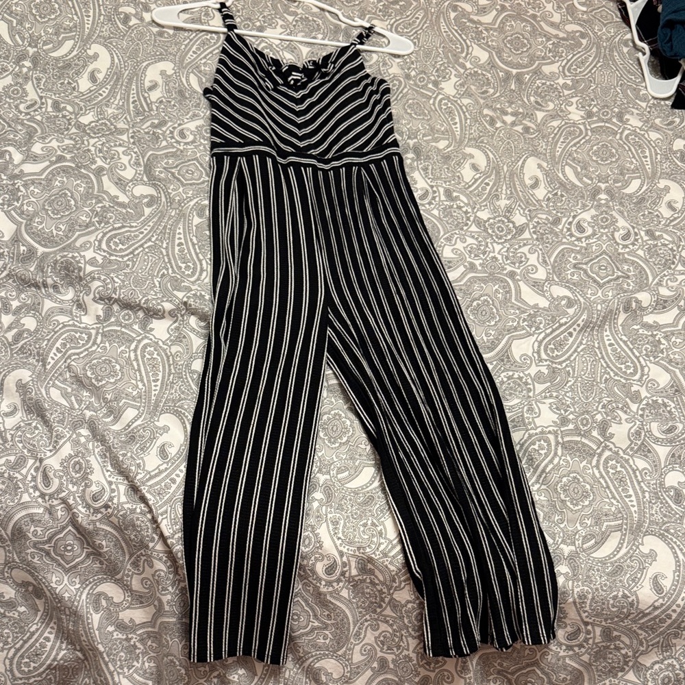 Kids Black and White Striped Jumpsuit